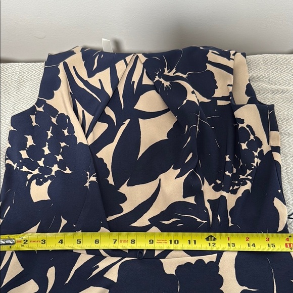 Dress Barn Women Midi Dress Blue and Cream Sleeveless A-line Office Career - Picture 8 of 9